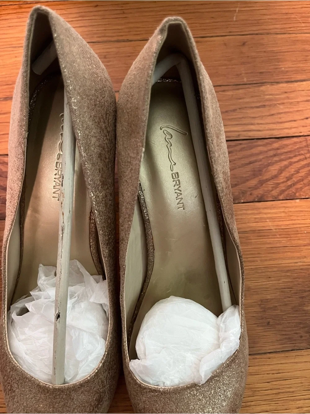 Lane Bryant Gold Glitter Peep Toe Pumps